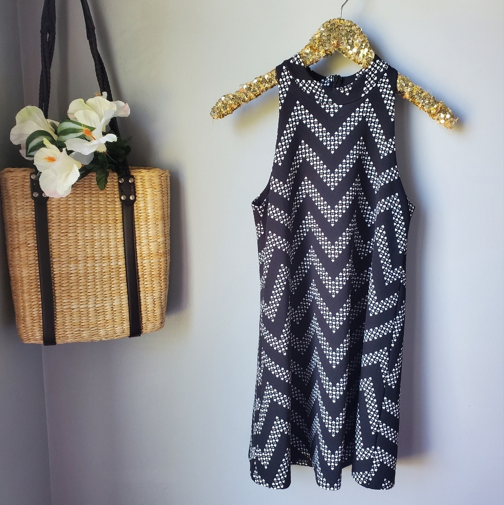 Lucy Love Chevron Print Mini Swing Dress XS